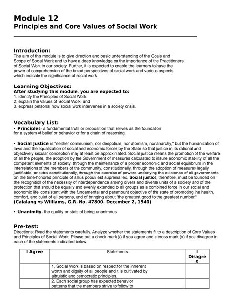 Principles and Core Values of Social Work - Module 12 Principles and Core Values of Social Work ...