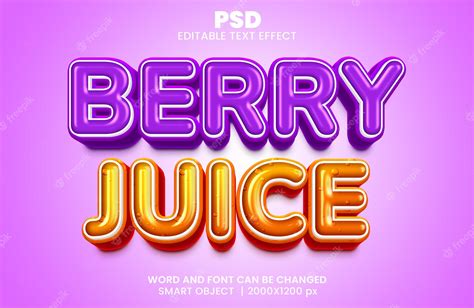 Premium PSD | Berry juice 3d editable photoshop text effect style with modern background