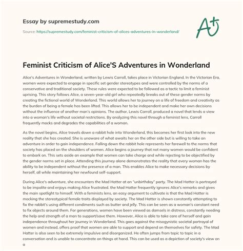 Feminist Criticism of Alice'S Adventures in Wonderland - Free Essay ...