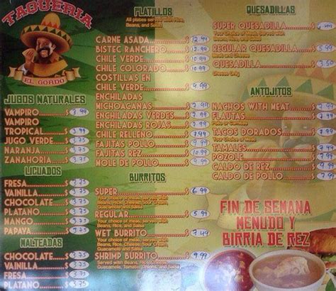 Taqueria El Gordo Menu, Menu for Taqueria El Gordo, Richmond, Richmond-San Pablo - Urbanspoon/Zomato