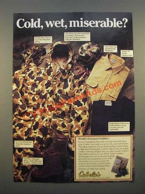 1986 Cabela's Outdoor Clothing Ad - Cold, Wet, Miserable?-EC