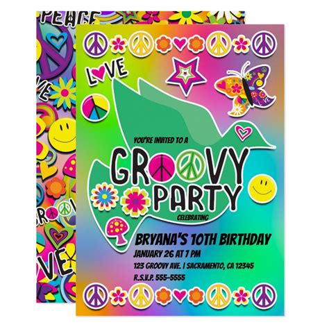 Retro Groovy FUN 60's Sixties Love Birthday Party Invitation | Birthday party invitations, Party ...