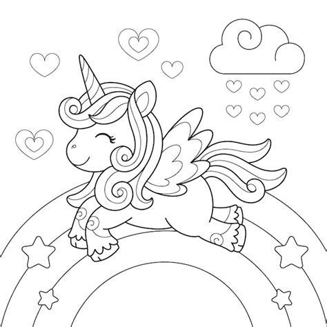 Premium Vector | Cute unicorn rainbow coloring page illustration