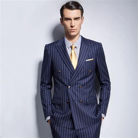 Mens Stripe Suit Custom Made Royal Navy Mens Striped Suit,Tailored ...