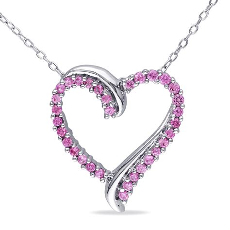 Sterling Silver 0.63 CTTW Created Pink Sapphire Heart Pendant - Jewelry - Pendants & Necklaces