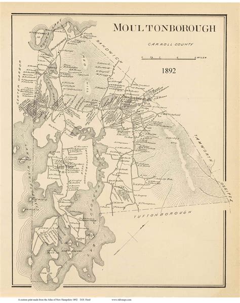 Moultonborough Town, New Hampshire 1892 Old Town Map Reprint - Hurd ...