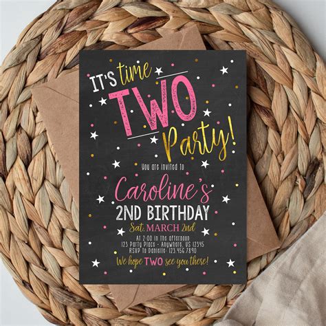 Girl 2nd Birthday Invitation Time Two Party Editbale Birthday - Etsy