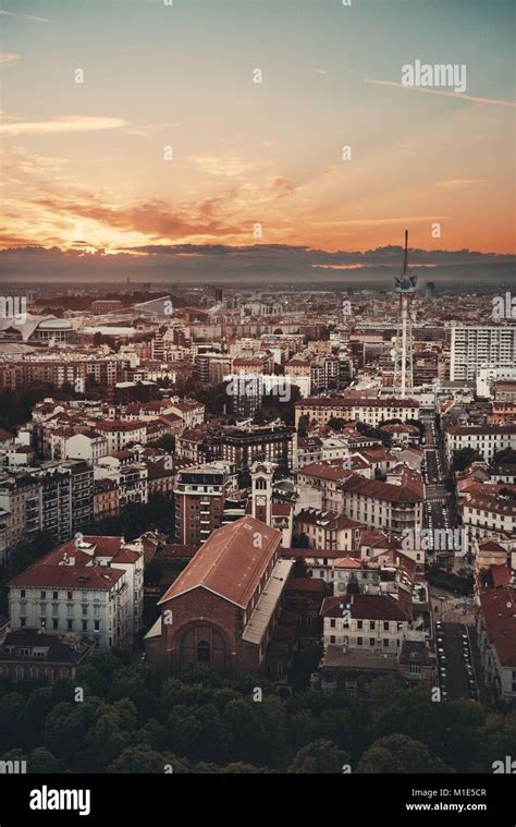 Milan city skyline viewed from above at sunset in Italy Stock Photo - Alamy