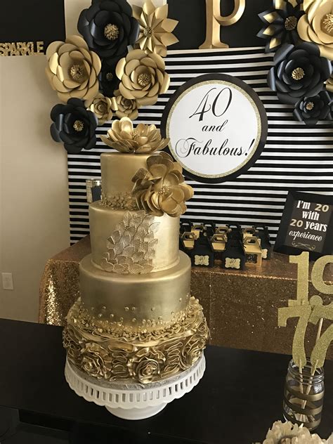 Gold cake, 40 and fabulous! | 40th birthday decorations, Birthday decorations, 40th party ...