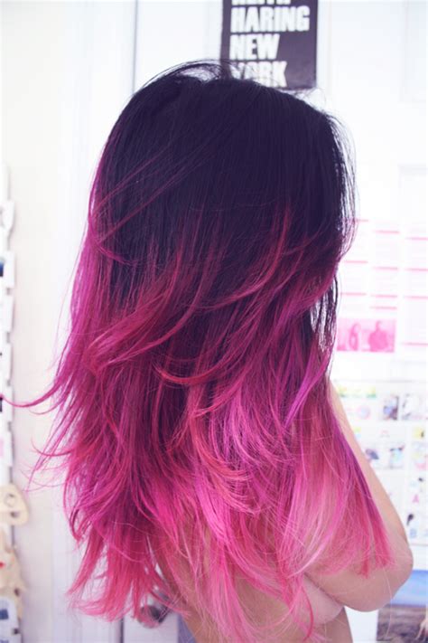 Dark to Pink Ombre Hair - Feathery Pink Dip-Dye Fantasy - Pretty Designs