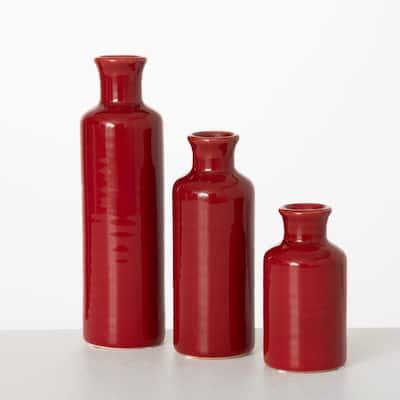 Sullivans Set of 3 Small Ceramic Bottle Vases 5"H, 7.5"H & 10"H Red - 2 ...