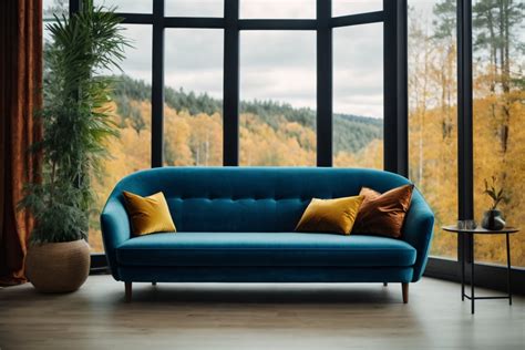 Blue Sofa Against Big Window Free Stock Photo - Public Domain Pictures