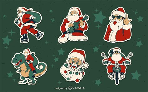 Fun Santa Claus Stickers Set Vector Download