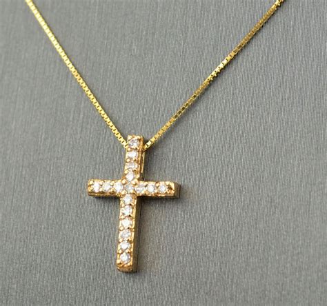 Yellow Gold Diamond CROSS Necklace, Diamond Cross, Yellow Gold Cross - Etsy