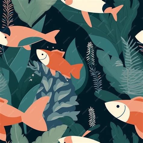 Premium AI Image | Fish in a seaweed pattern