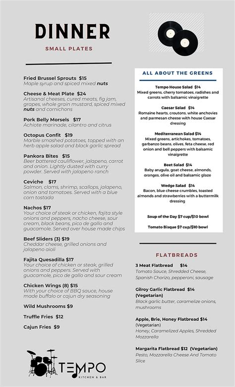 Tempo Kitchen & Bar | MENU | Gilroy