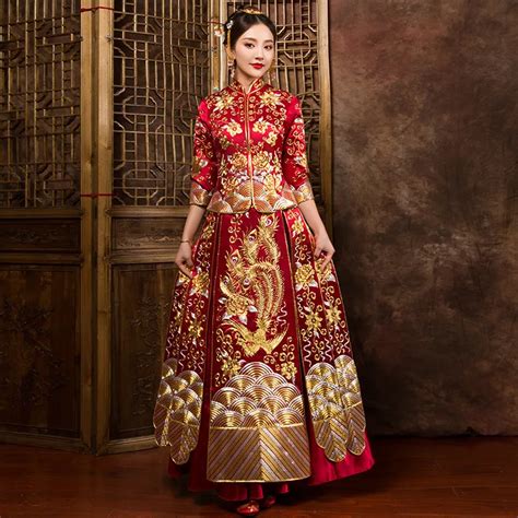 Luxurious Chinese Traditional Wedding Dress Women Phoenix Embroidery ...