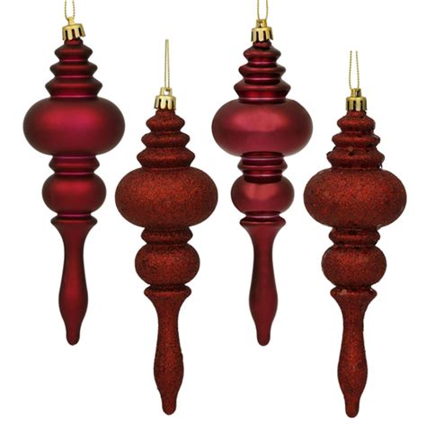 8ct Burgundy Red Regal 4-Finish Shatterproof Finial Christmas Ornaments ...