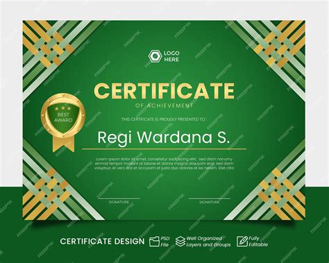 Premium PSD | Green modern certificate template editable on photoshop