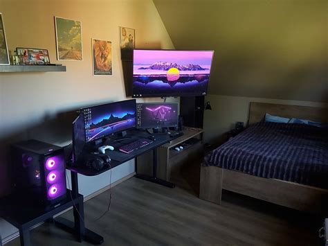 Black-Purple | Gaming room setup, Bedroom layouts, Bedroom setup