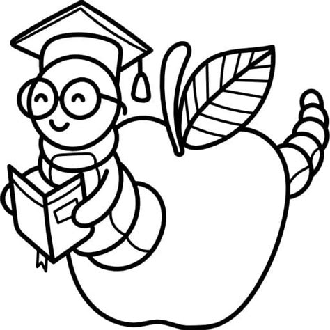 Apple and Book Worm coloring page - Download, Print or Color Online for ...