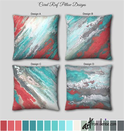 Gray Coral and Teal Throw Pillow Large Couch Pillow or Set for Bed Decor, Lumbar Sofa Cushion or ...