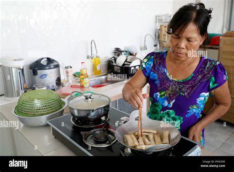 Vietnamese kitchen. Woman coocking. Cai Be. Vietnam Stock Photo - Alamy