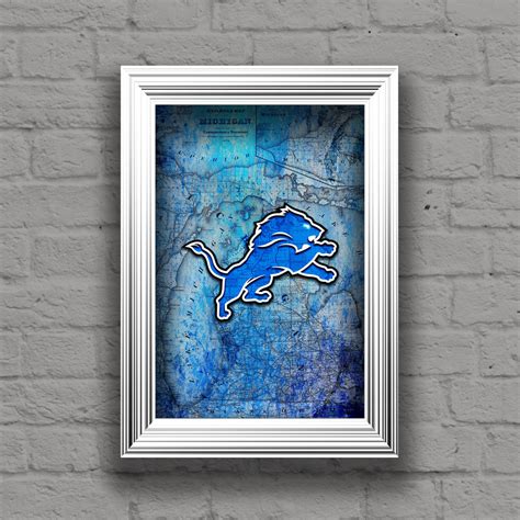 Detroit Lions Sports Poster, Detroit LIONS Artwork, Lions in front of ...