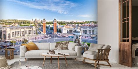 Barcelona Skyline Wallpaper Mural | Wallsauce US