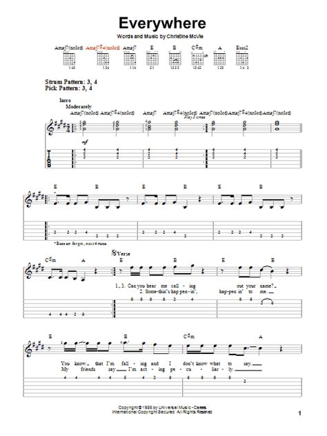 Everywhere by Fleetwood Mac Sheet Music for Easy Guitar Tab at Sheet ...