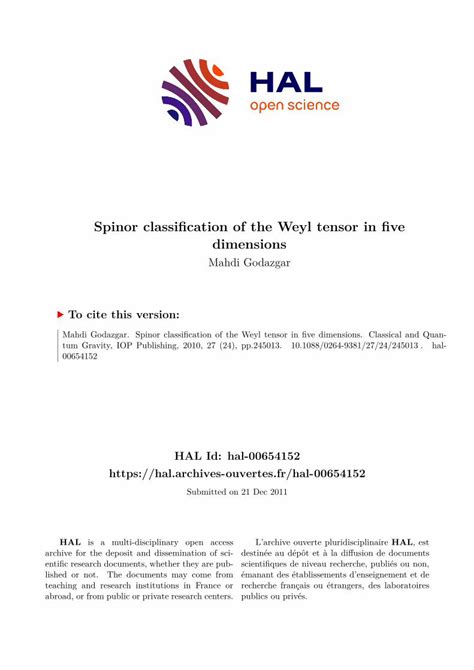 (PDF) Spinor classification of the Weyl tensor in five dimensions - DOKUMEN.TIPS