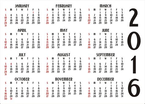 12 Month Calendar 2016 Free Stock Photo - Public Domain Pictures