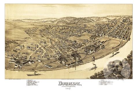 Vintage Map of Duquesne, Pennsylvania 1897 Art Print by Ted's Vintage Art in 2020 | Birds eye ...