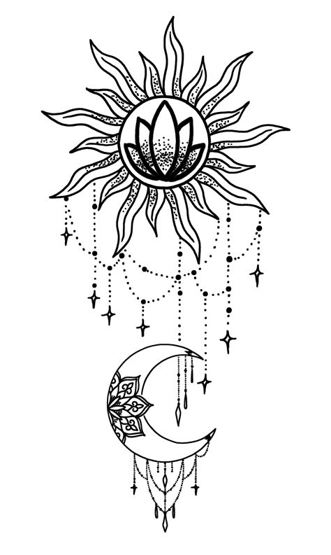 Sun And Moon Tattoo Sketch