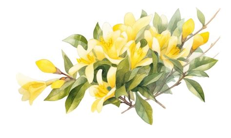 Premium AI Image | Watercolor painting of Yellow jessamine on white ...