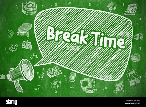 Break Time - Cartoon Illustration on Green Chalkboard Stock Photo - Alamy