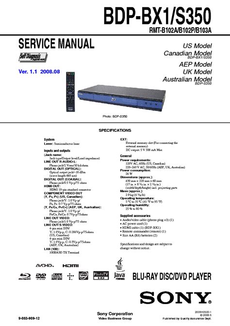 SONY BDP-BX1 BDP-S350 VER.1.1 Service Manual download, schematics ...