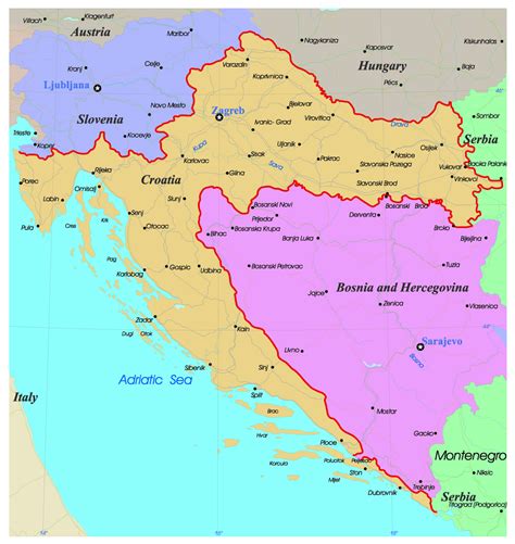 Detailed administrative map of Croatia with roads and major cities ...