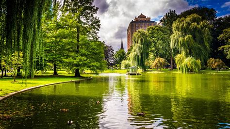 nature, Landscape, Trees, Boston, USA, Garden, Park, Lake, Field, Grass, Church, Building ...