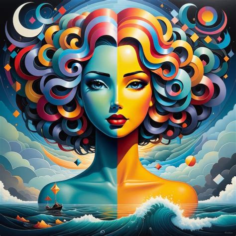 Premium Vector | Beautiful woman with colorful hair and sea on backgroundbeautiful woman with ...