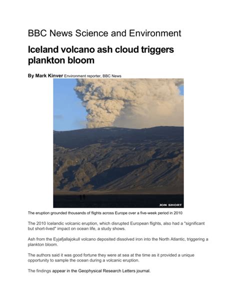 Iceland volcano ash cloud triggers plankton bloom