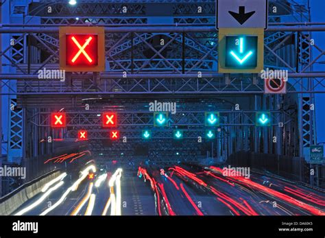 Pont Jacques Cartiert, Montreal, Quebec, Canada, bridge, traffic, lights, signs, driving, green ...