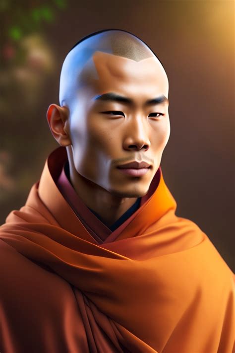 Lexica - I want a photo of an AI Monk that looks realistic. It portrays a great spiritual ...