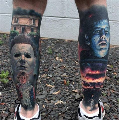 Horror Tattoos auf Waden tätowiert | Hyper realistic tattoo, Horror movie tattoos, Movie tattoos