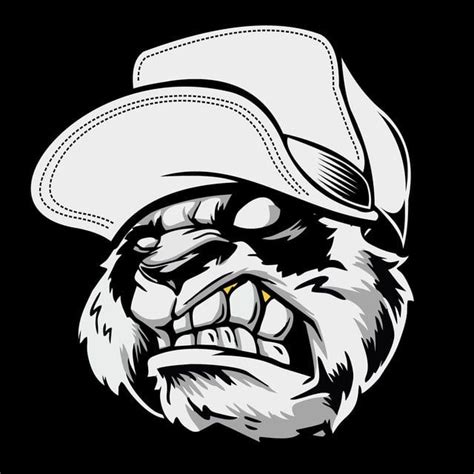 Angry Panda Head Wearing A Hat Vector Hand Drawing Shirt Designs Biker Disk Jockey Gentleman ...