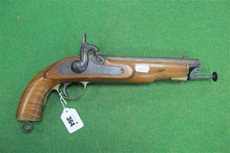 Percussion Pistol with Steel Barrel, swivel ramrod, no marks on lock plate, action holds at both ful