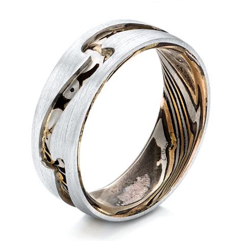 Custom Men's Platinum and Mokume Wedding Band #102032 - Seattle ...