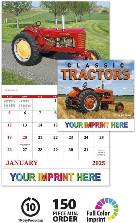 2025 Classic Tractor Calendar | 11" X 19" Imprinted Staple Bound; Drop Ad Imprint Calendars