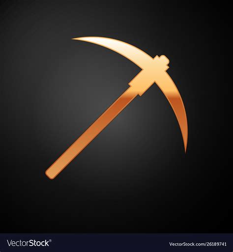 Gold pickaxe icon isolated on black background Vector Image