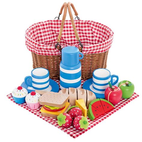 Picnic Basket with Wooden Food | Wooden food, Kids picnic, Picnic